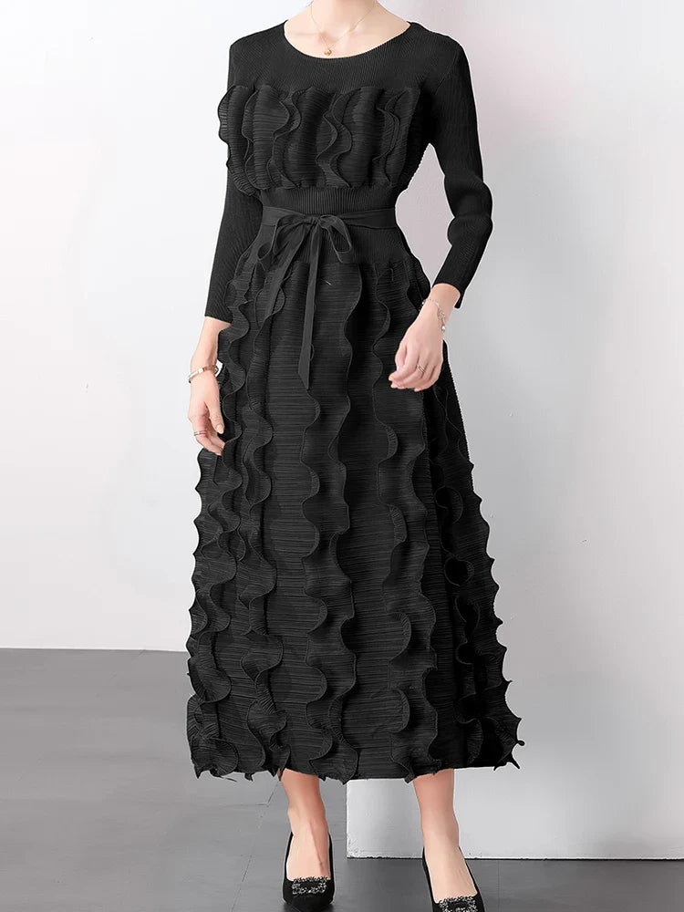 Chic Plissé Pleated Midi Dress
