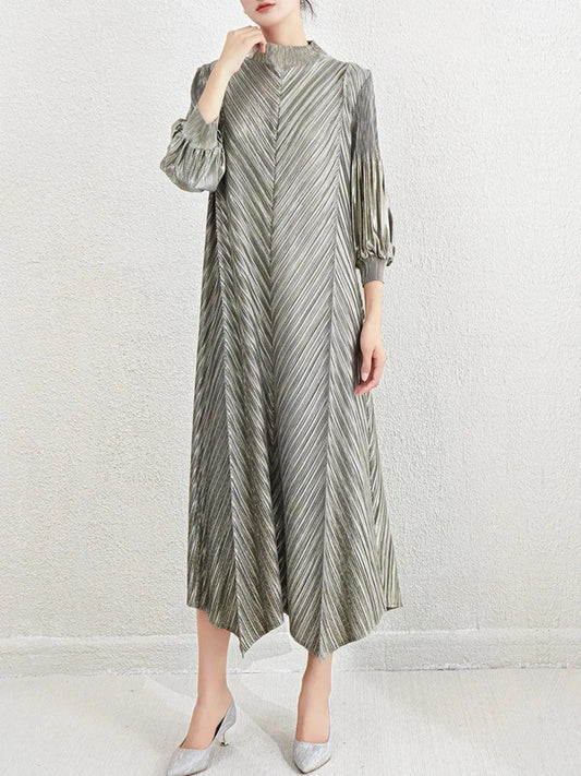Luxe Pleated Bishop Sleeve Dress