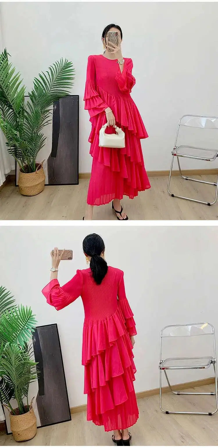 Elegant Ruffled Pleated Dress