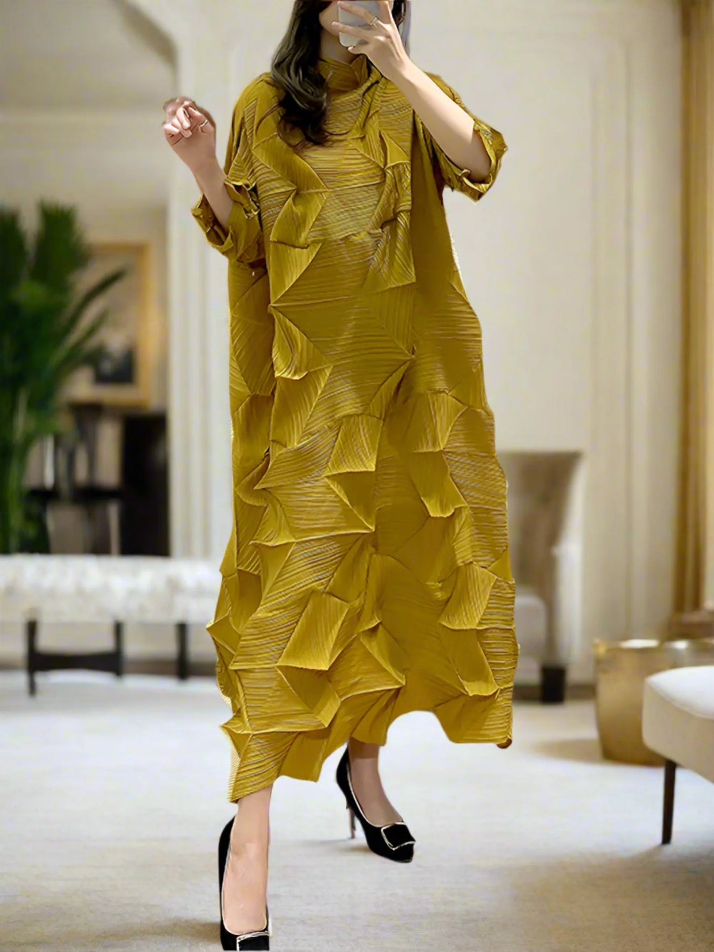 Signature Origami Midi Pleated Dress