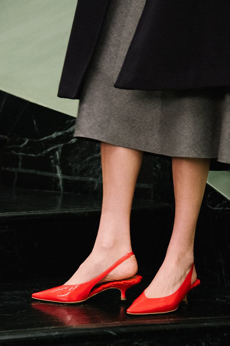 SILVANA RED PATENT-EFFECT SLINGBCK PUMPS