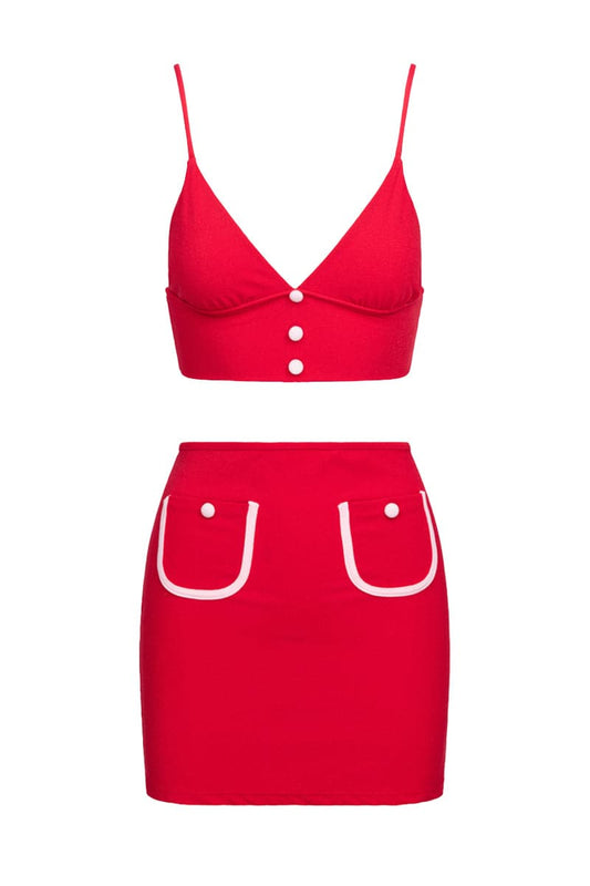 THE RED TERRY BRALETTE AND POCKET SKIRT SET