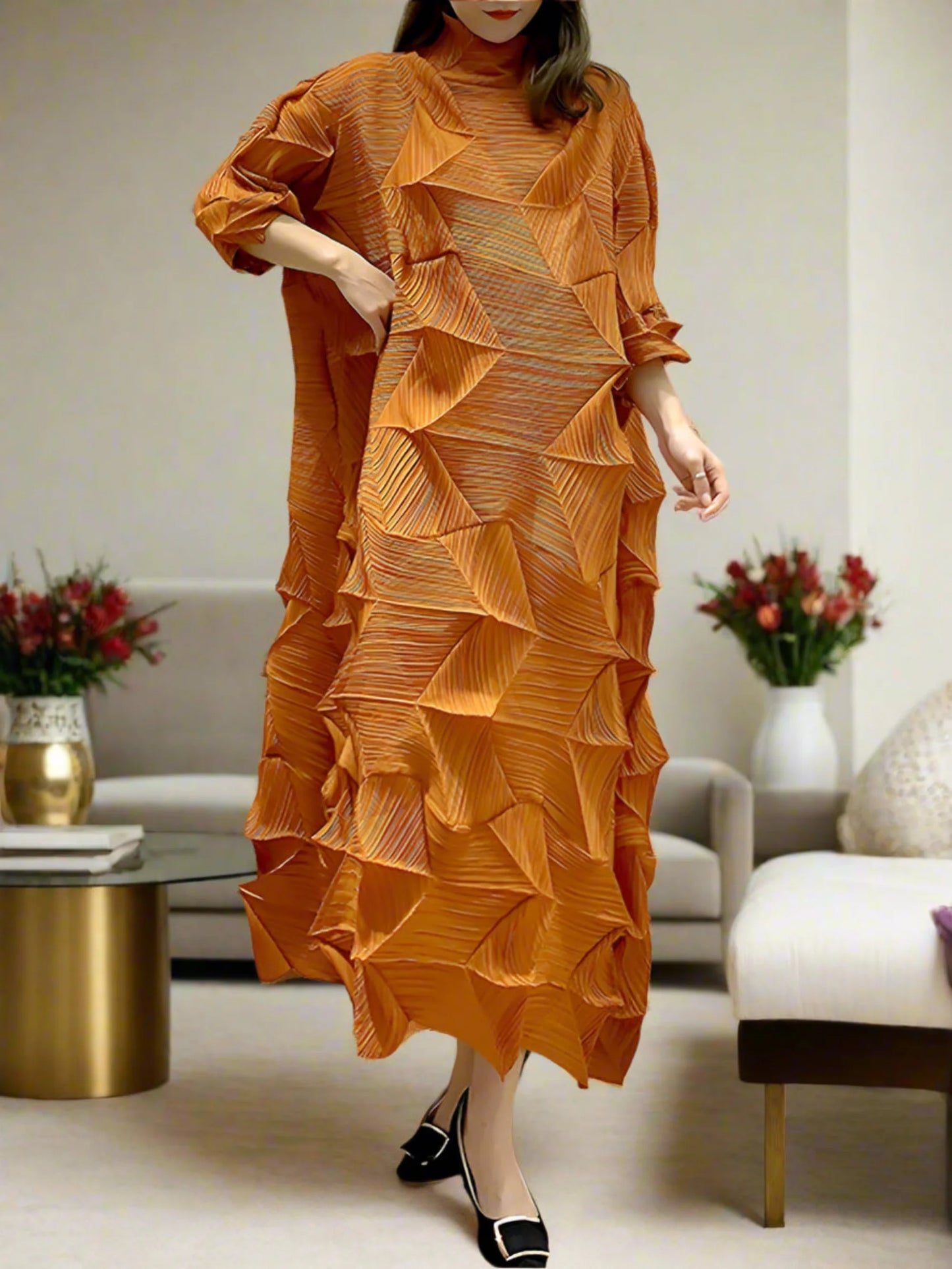 Signature Origami Midi Pleated Dress
