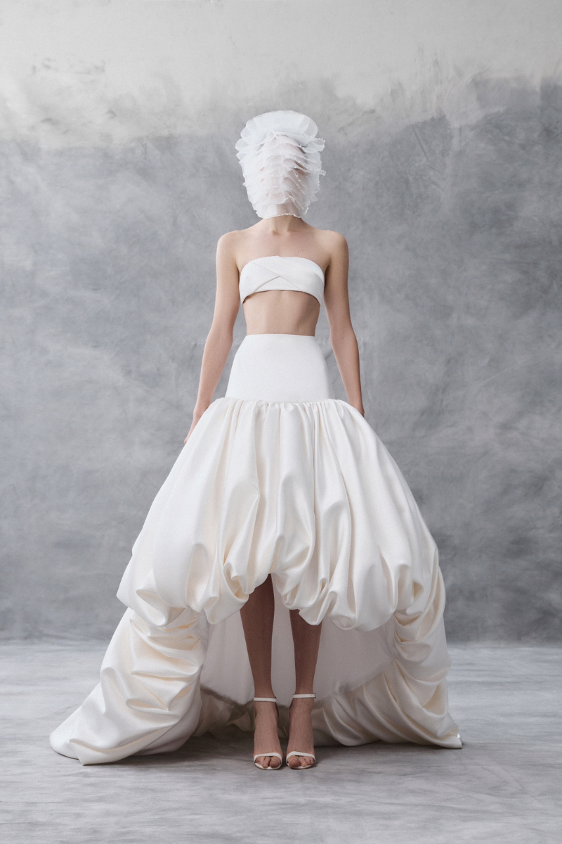 DRAPED BANDEAU TOP AND BALLOON SKIRT IN WHITE
