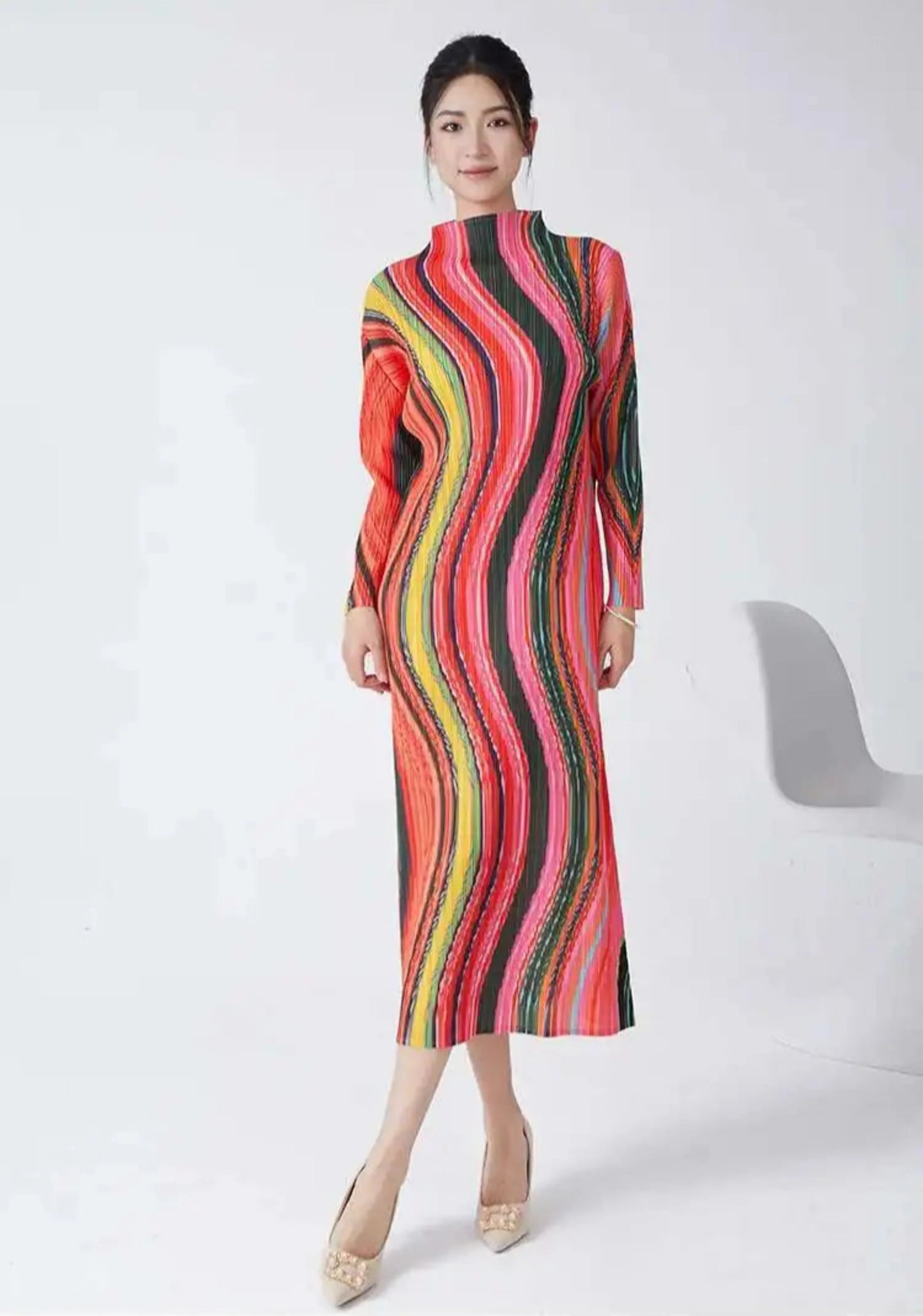 Luxury Plissé Pleated Midi Dress