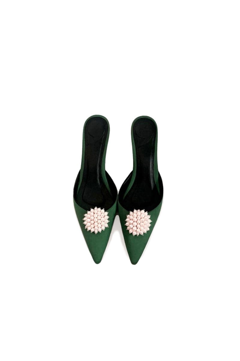 NALA FOREST GREEN KITTEN HEELS