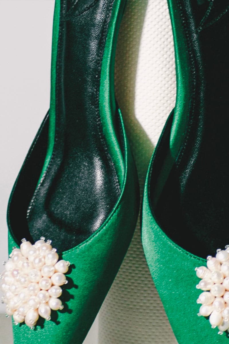 NALA FOREST GREEN KITTEN HEELS