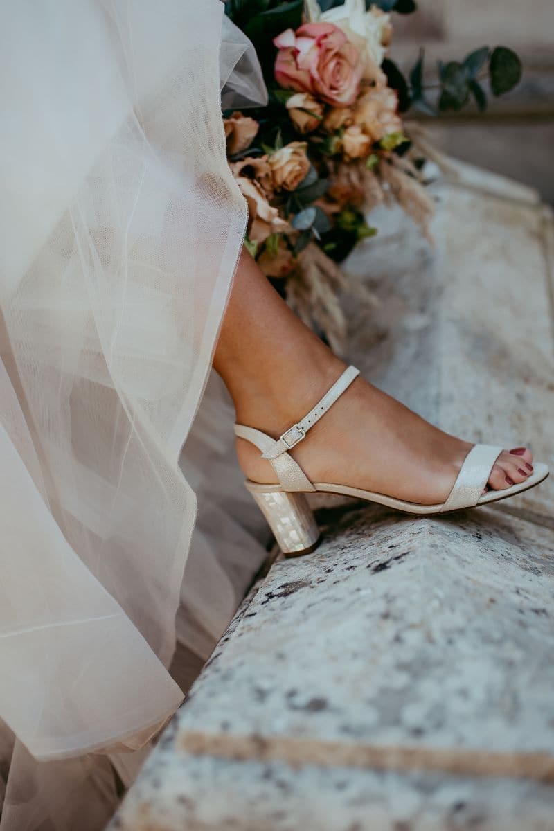 MARTENE CHAMPAGNE SUEDE PEARL HEELS