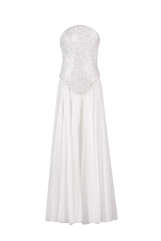 CORSET TOP WITH PALAZZO TROUSER SET IN WHITE