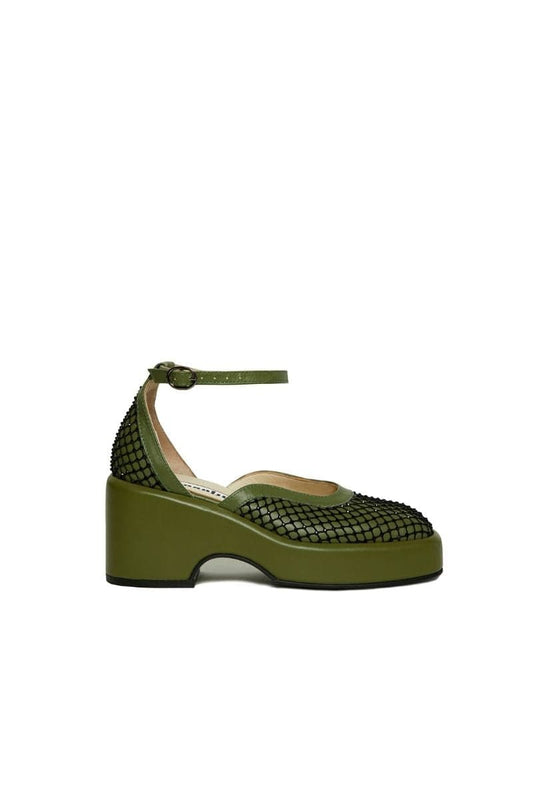 KHAKI MARY JANE PLATFORM WITH GEMS