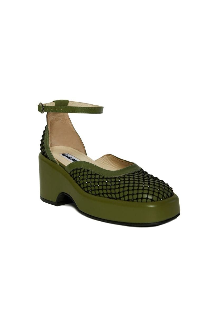 KHAKI MARY JANE PLATFORM WITH GEMS