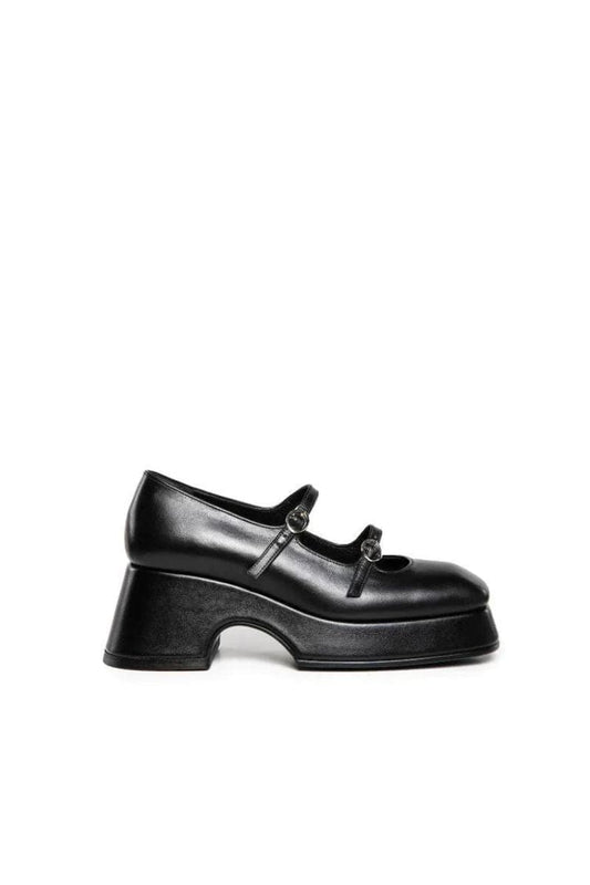 MARY JANE BLACK LEATHER PLATFORM SHOES
