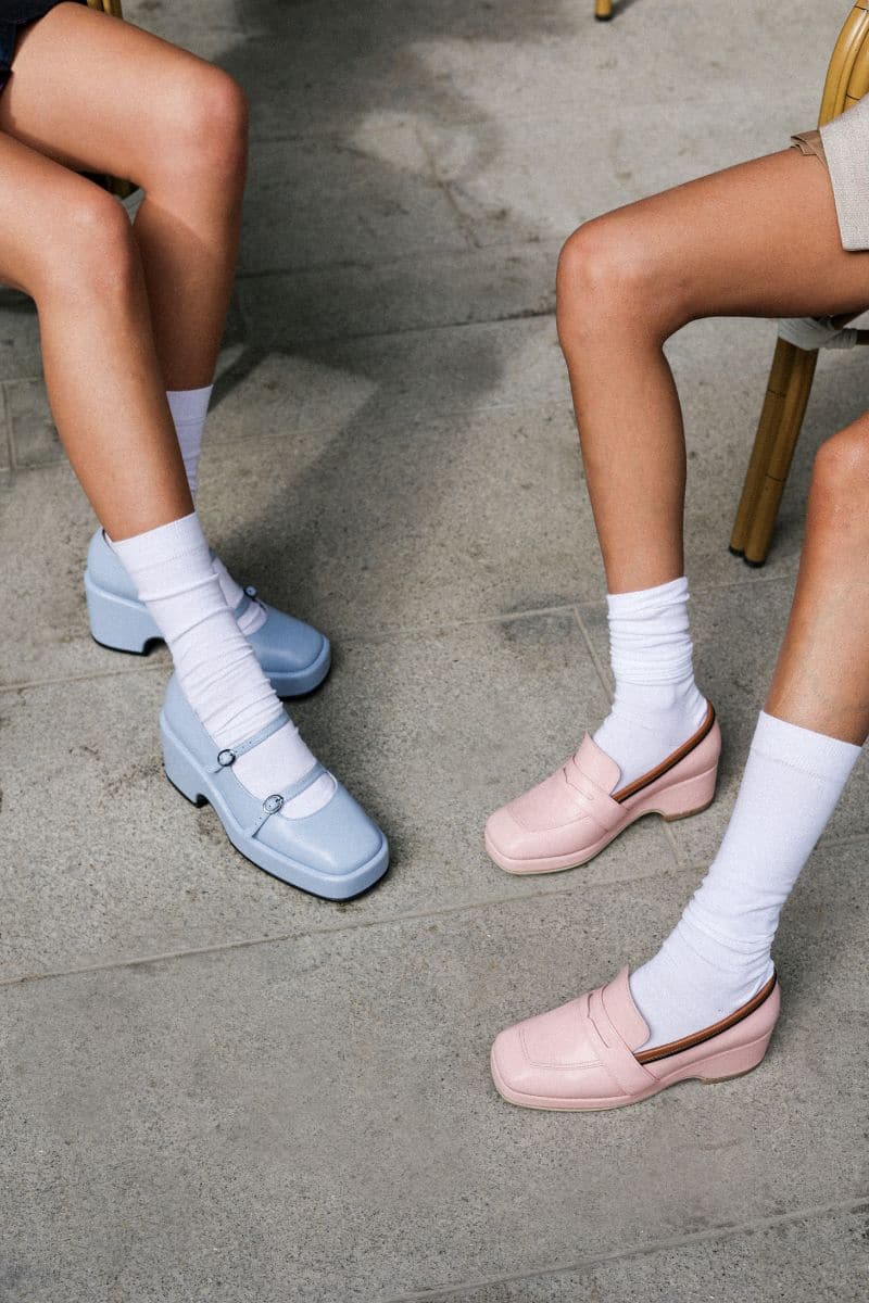 MARY JANE BLUE LEATHER PLATFORM SHOES