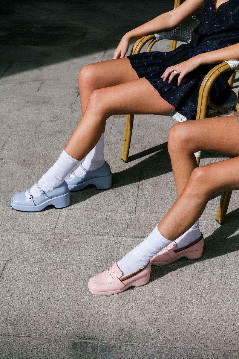 MARY JANE BLUE LEATHER PLATFORM SHOES