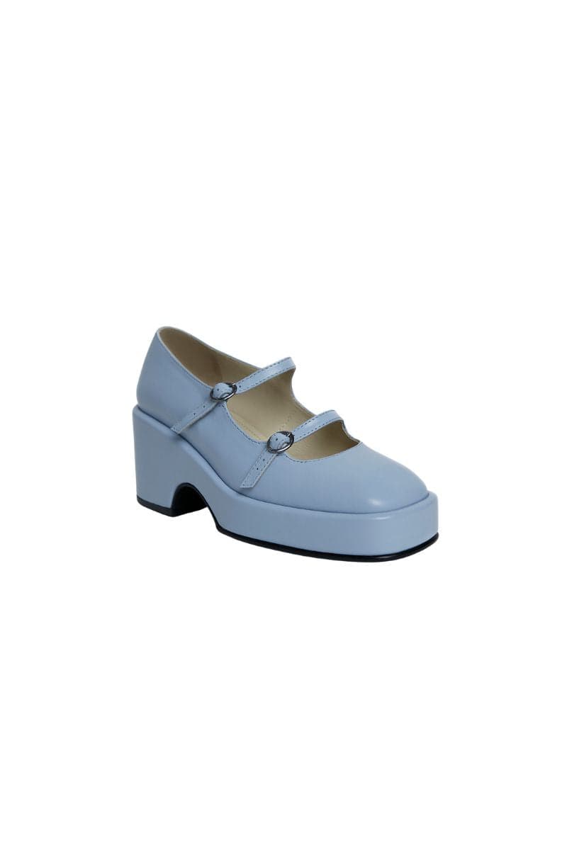 MARY JANE BLUE LEATHER PLATFORM SHOES