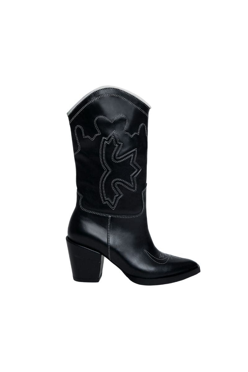 MID-CALF BLACK LEATHER COWBOY BOOTS