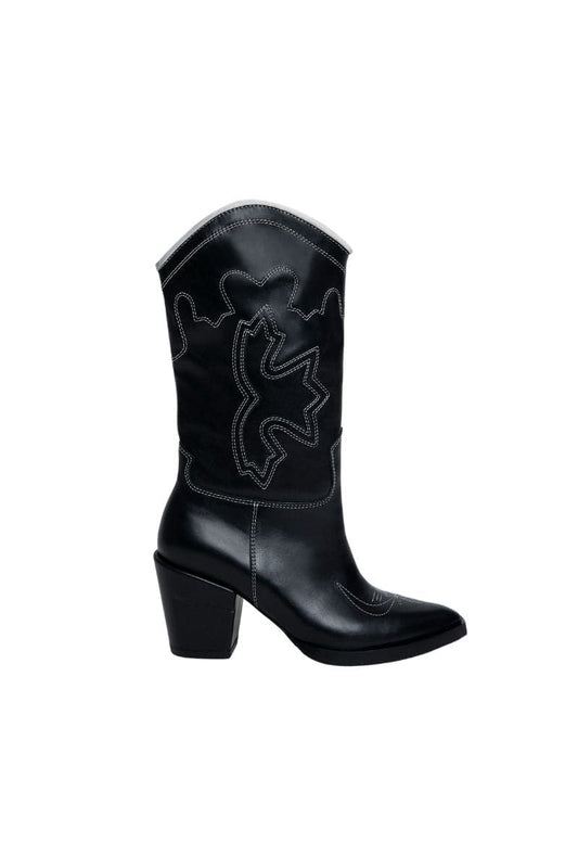 MID-CALF BLACK LEATHER COWBOY BOOTS