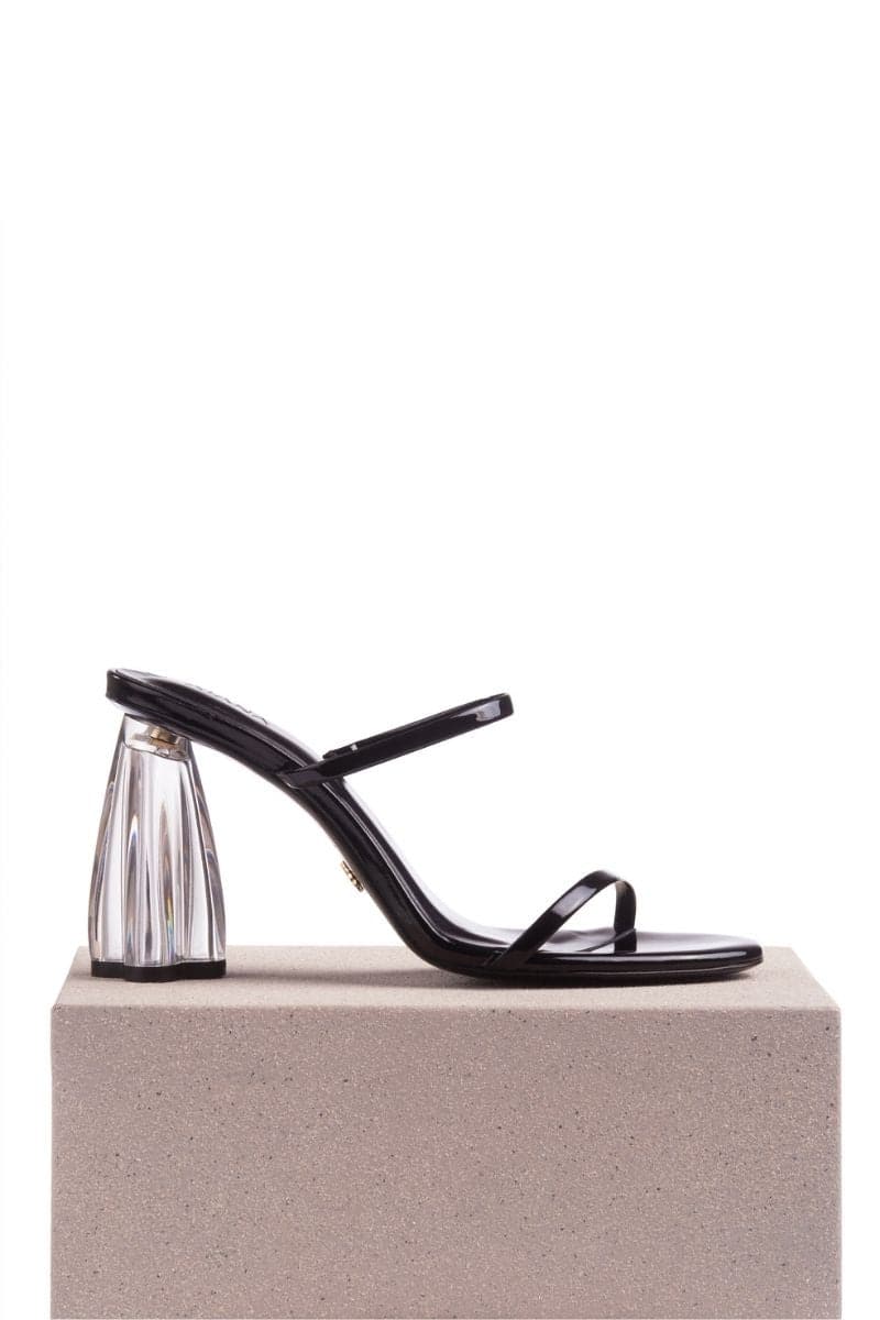 FIORELLINI GLASS BLACK PATENT BLOCK HEELS