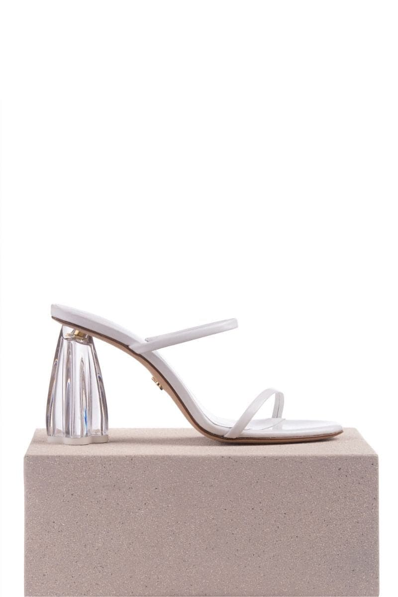 FIORELLINI GLASS WHITE PATENT BLOCK HEELS