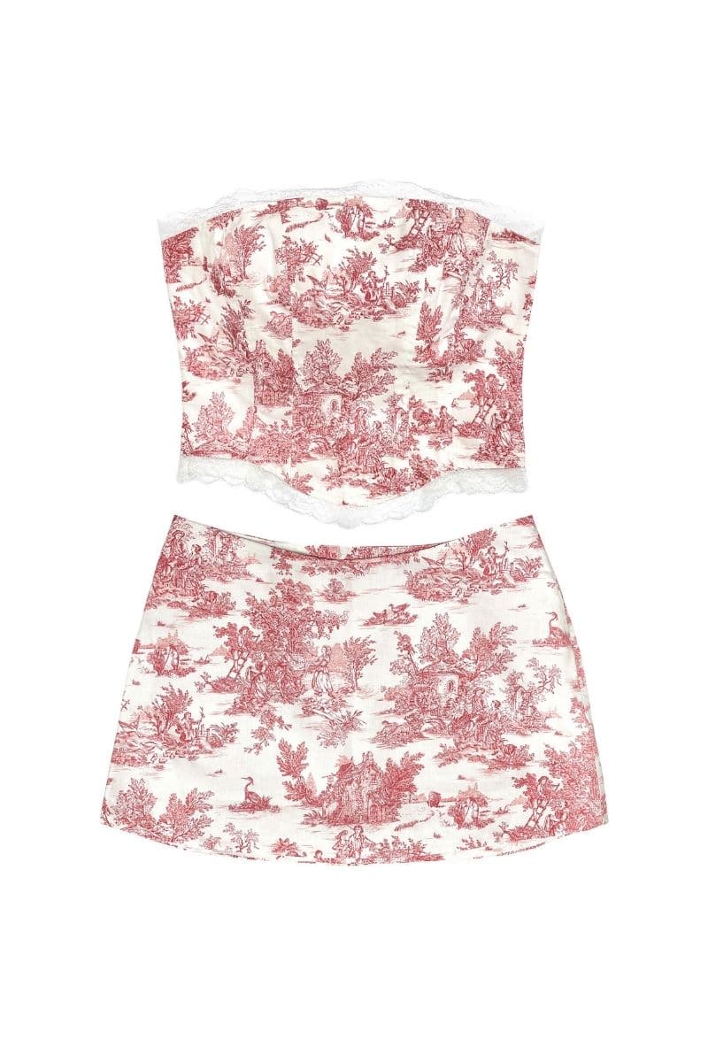 RED TOILE AURORA CORSET AND SKIRT SET