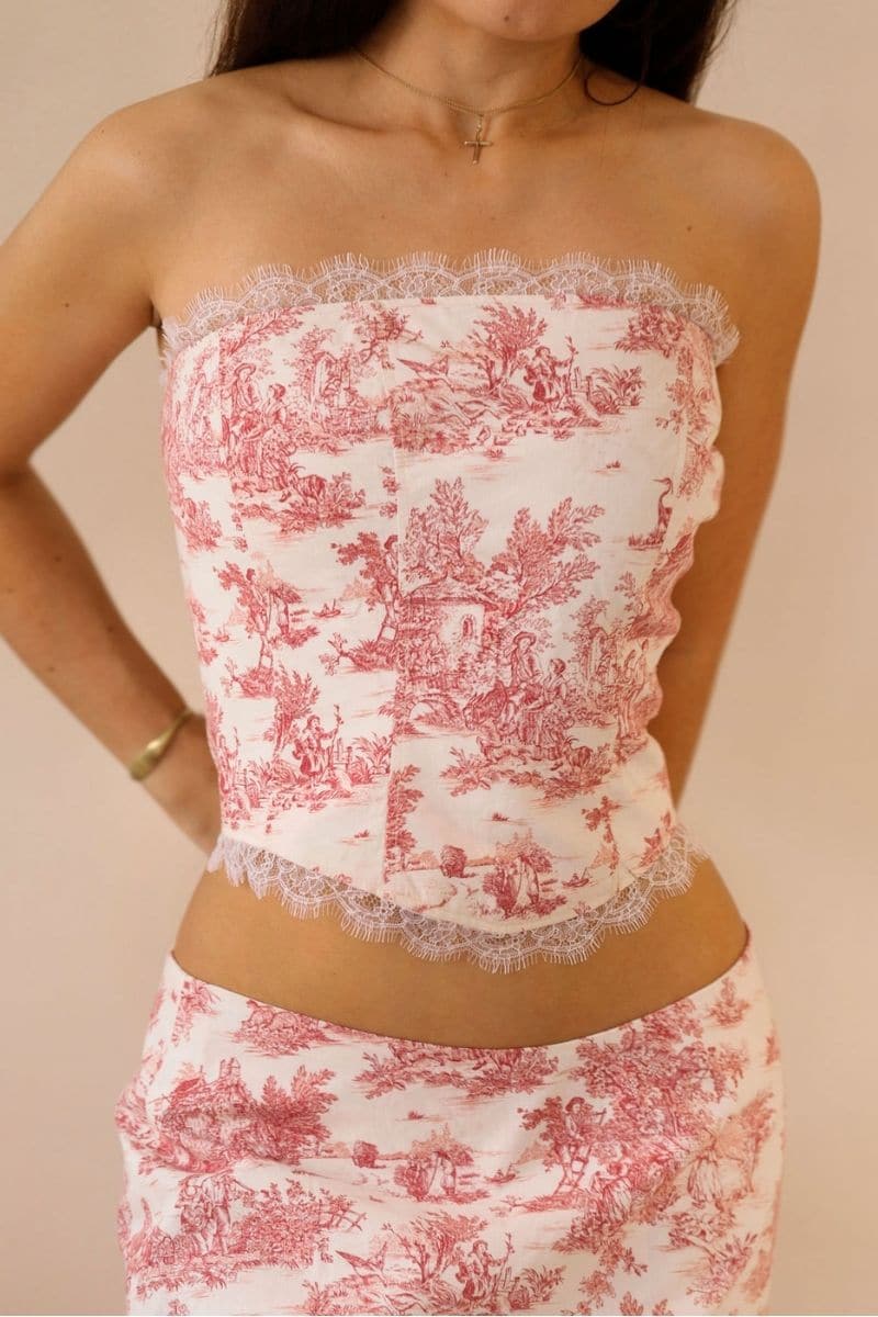 RED TOILE AURORA CORSET AND SKIRT SET