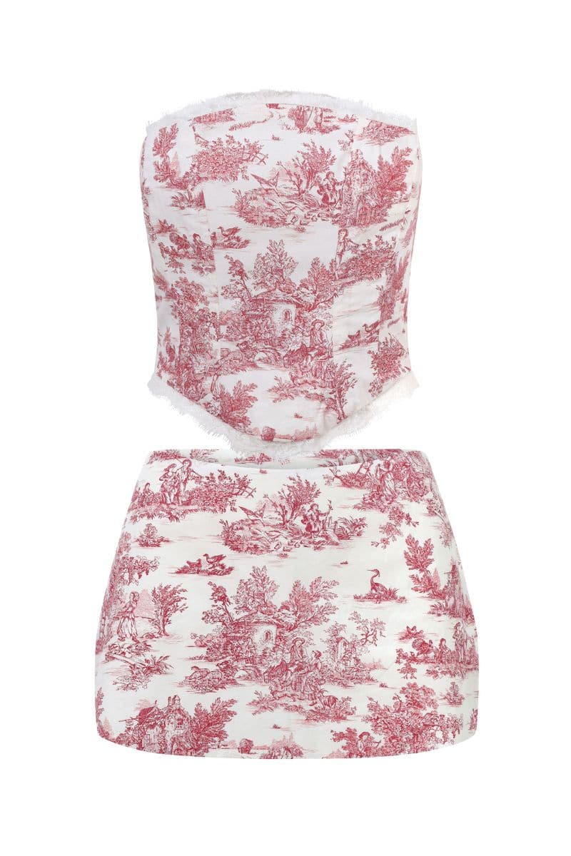RED TOILE AURORA CORSET AND SKIRT SET
