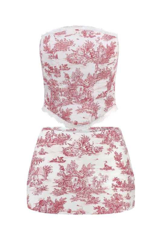 RED TOILE AURORA CORSET AND SKIRT SET