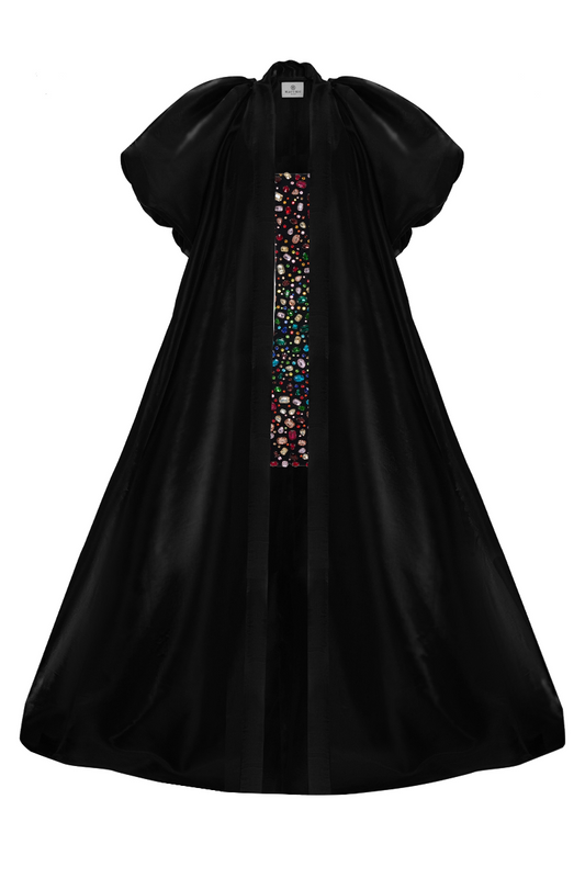 SPARKLE BANDEAU MINI DRESS WITH BLACK CAPE