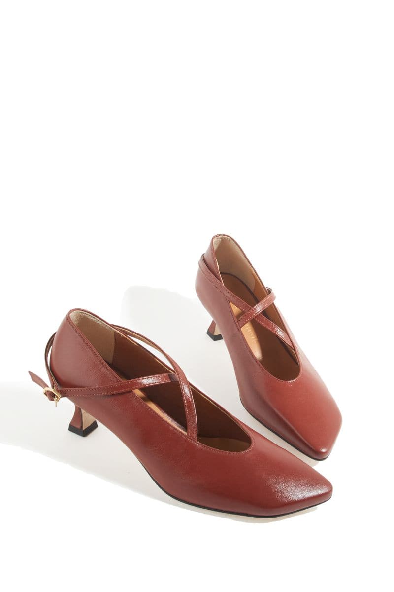 PISA BROWN X-STRAP HEELS