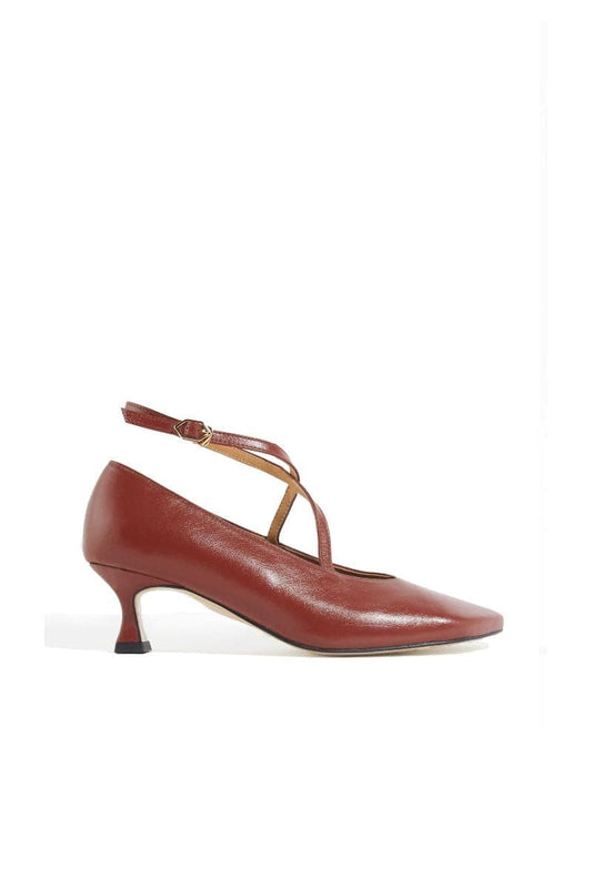 PISA BROWN X-STRAP HEELS