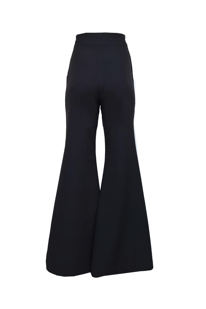 FLORAL ADORNED ONE-SHOULDER BLACK TOP AND PANTS SET