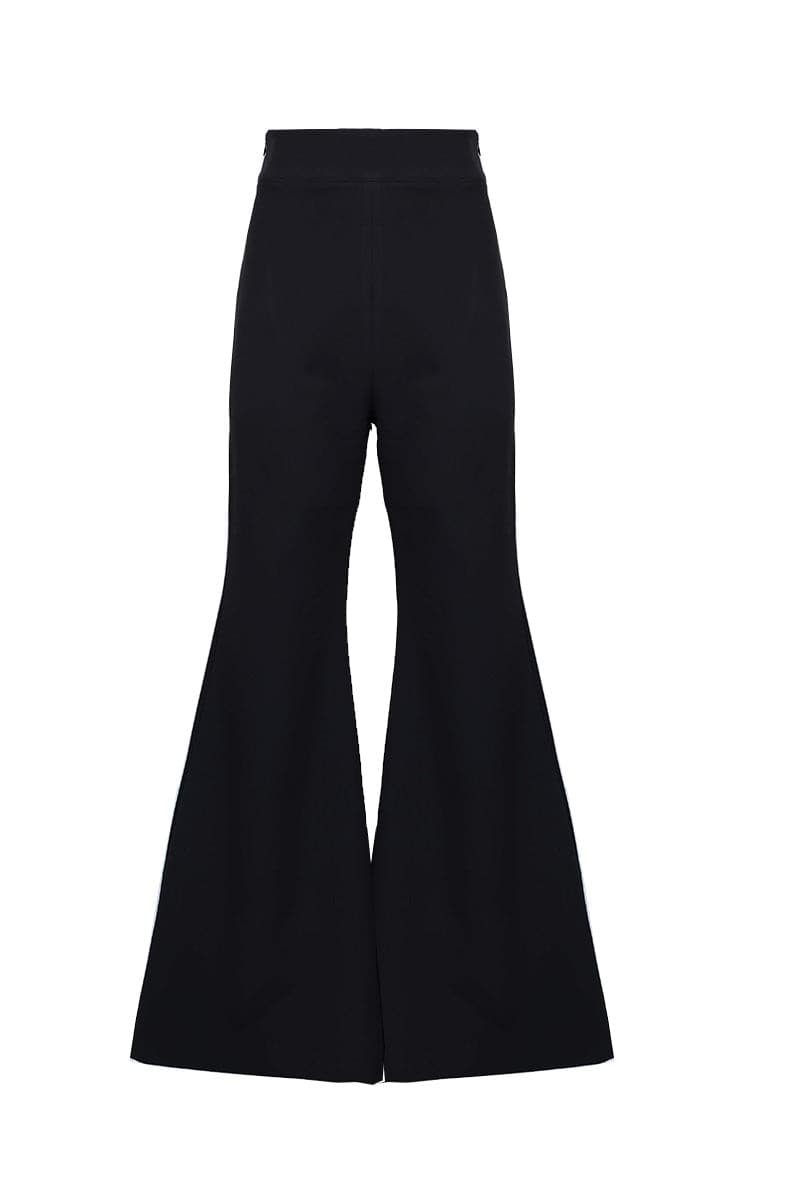 FLORAL ADORNED ONE-SHOULDER BLACK TOP AND PANTS SET
