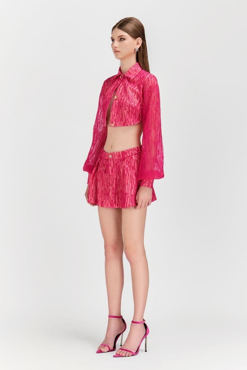 CARNELIAN CROPPED SHIRT AND MINI SKIRT SET