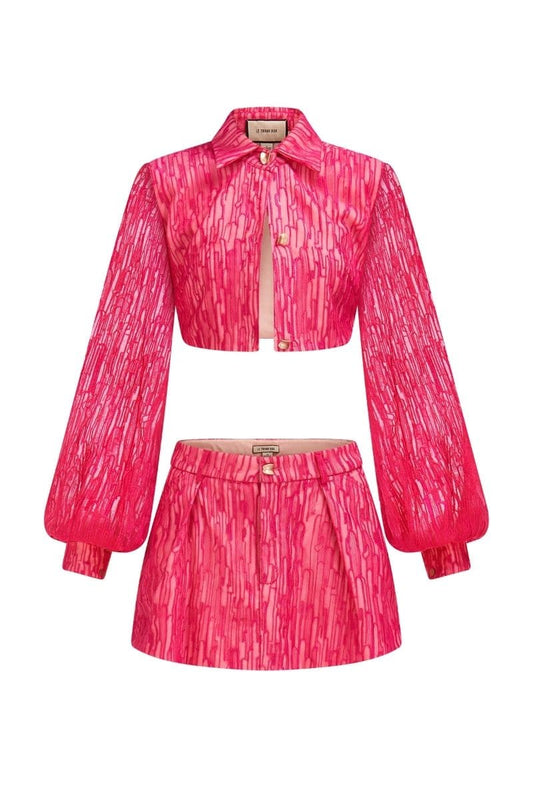 CARNELIAN CROPPED SHIRT AND MINI SKIRT SET